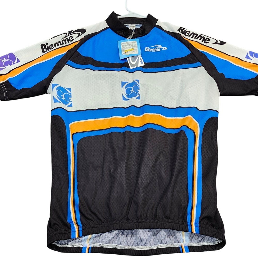 Biemme Mens Cycling Jersey XXL Blue Black White Orange Short Sleeve Italian Made